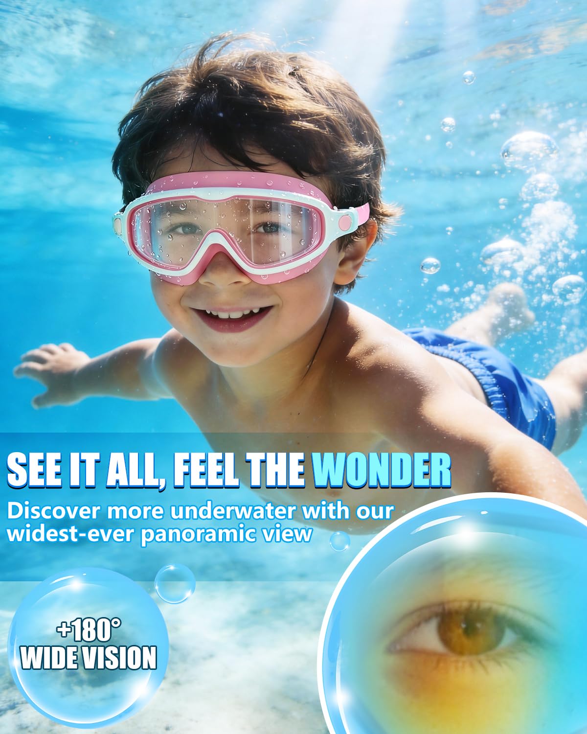 Aegend Swim Goggles 2PCS Wider Vision Swimming Goggles for Kids 3-14 (Pink & Purple)