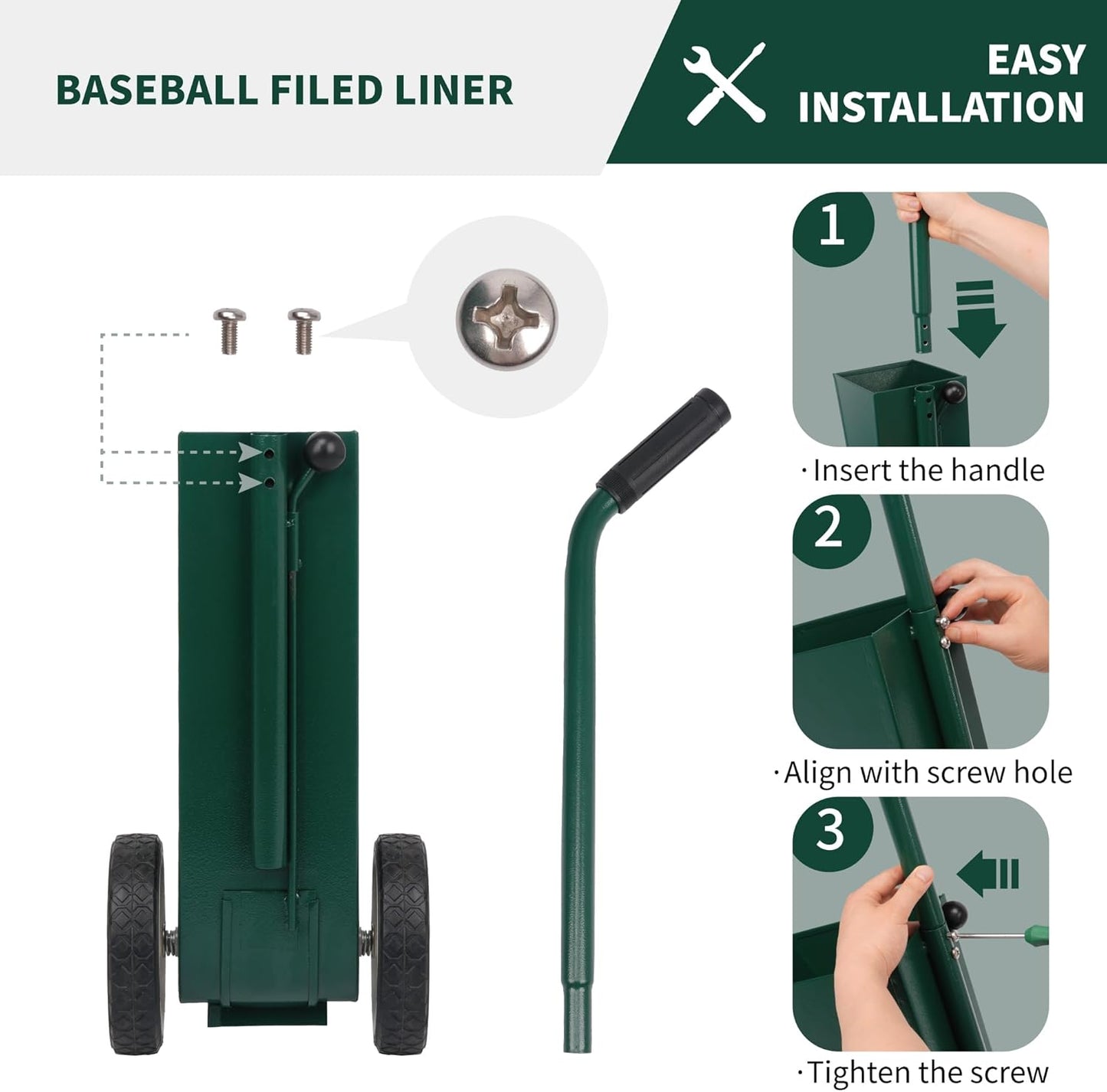10 Lbs Heavy Duty Steel Dry Line Marker Field Liner Field Chalker Field Striping Machine for Baseball & Softball Field, 2 inch Wide Lines, Green