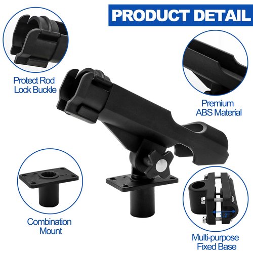Bekith 2 Pack Fishing Rod Holder with Combo Mount, Adjustable Fishing Boat Rod Holder, Black Finish