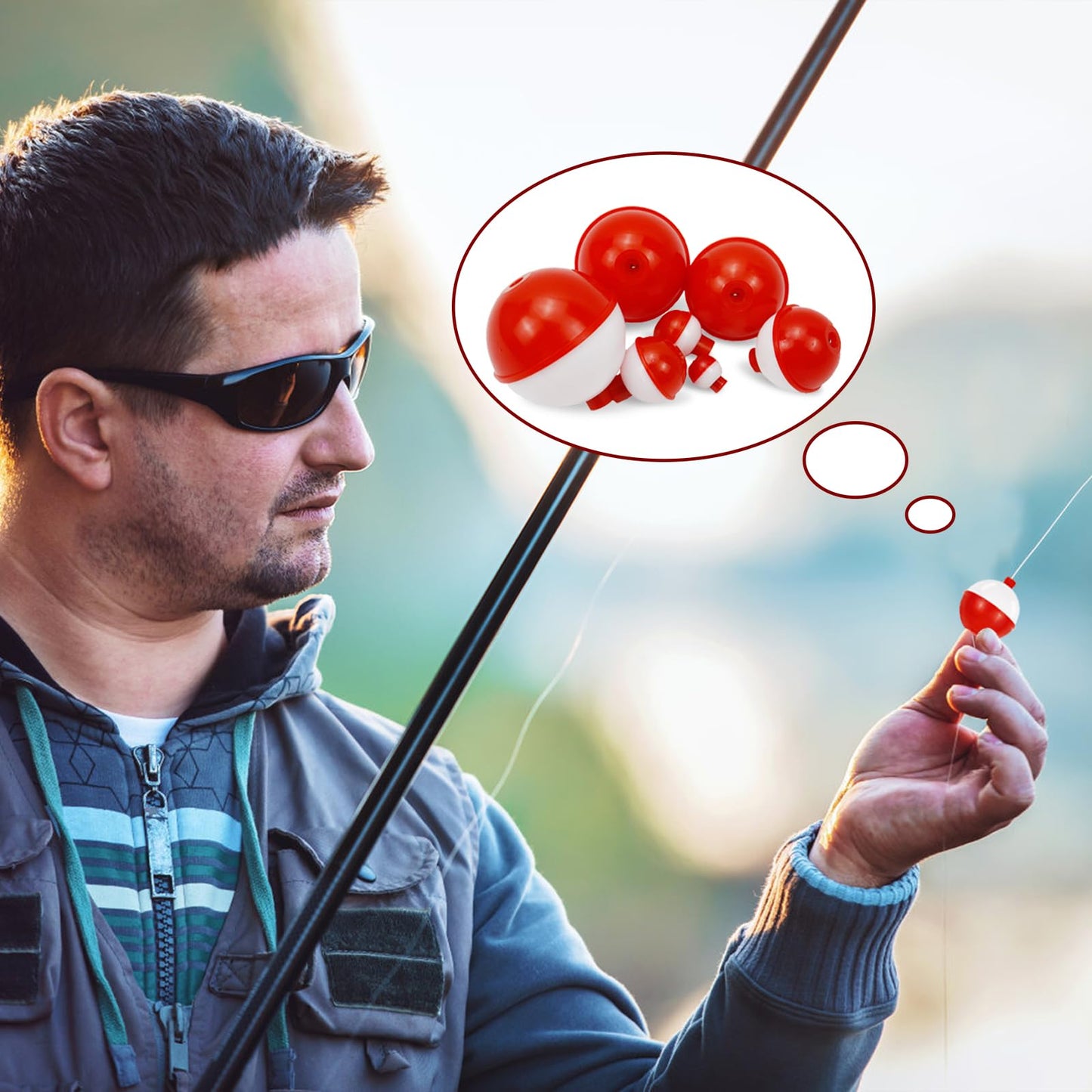 100 Pcs Fishing Float,Hard ABS Fishing Bobber,Red and White Bobbers,Push Button Round Buoy Floats for Tackle Accessories(Size: 0.75/1/1.5 Inch)