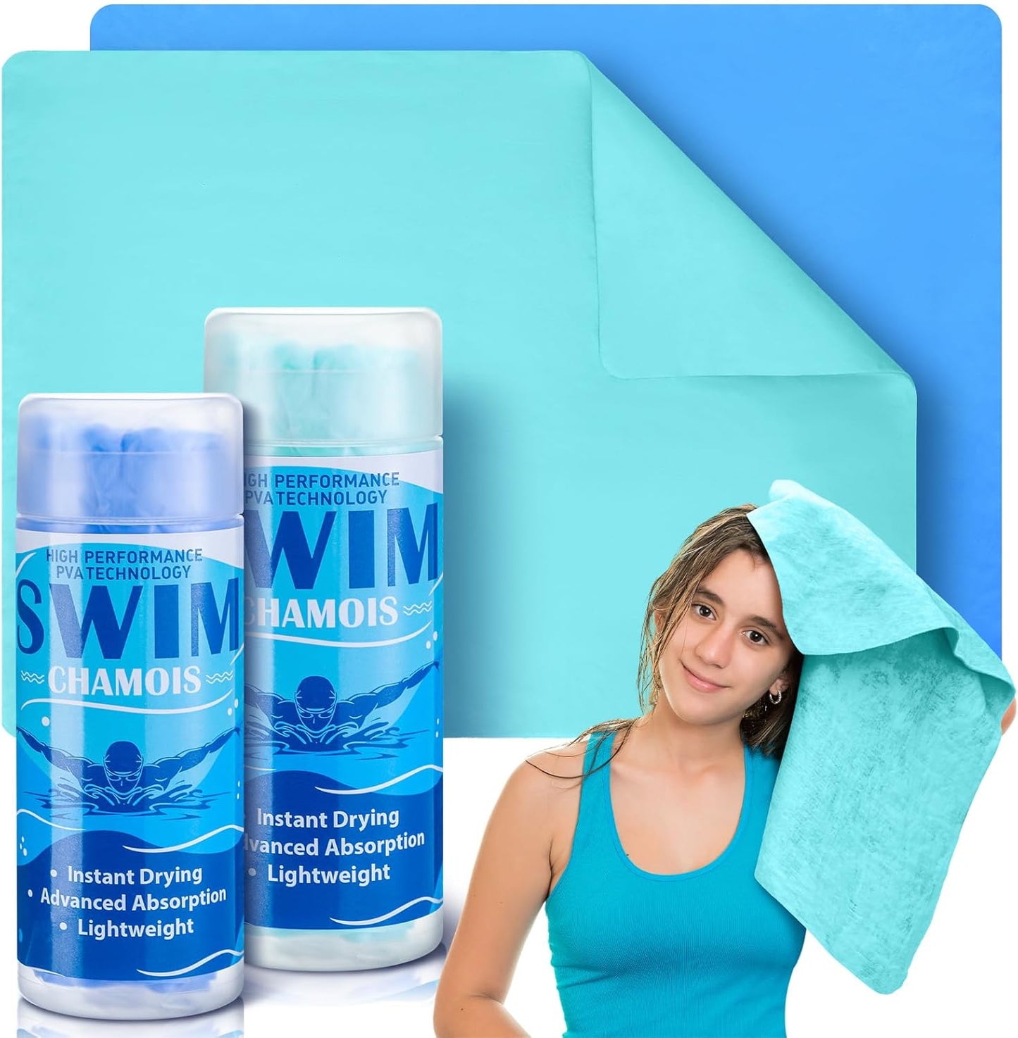 2 Pack Swim Chamois Towel Water Absorbent Quick Dry Towel Shammy Chamois Cloth for Swimming Car Drying Diving Water Sports Beach Shower Pool Swimmer Gift, 13 x 17 Inches