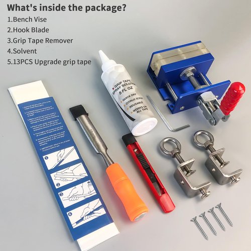 Crestgolf Golf Repair Kit Drill-Free & Drill Installation for Regripping Golf Clubs, Inlcudes 13PCS Grip Tapes, Hook Knife, Solvent, Grip Tape Remover and Aluminum Vise Clamp for Home or Workshop