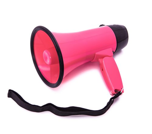 BEMLDY Portable Megaphone Bullhorn 20 Watt Power with Built-in Siren/Alarm-Adjustable Volume -Strap Powerful and Lightweight (Plus-Record, Pink)