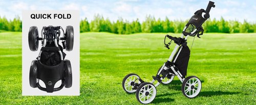 Louis Donne Premium 4-Wheel Golf Cart 1 Click-Folding Golf Trolley Compact Pull Caddy Cart Durable and Mobile Lightweight carring Cart Bags Includes Ice Bag gorf Course resoorts Neighborhood use
