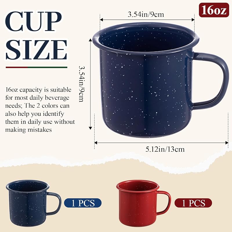 Mimorou 2 Pcs Enamel Camping Mugs 16 oz Red & Blue - Variation Pack