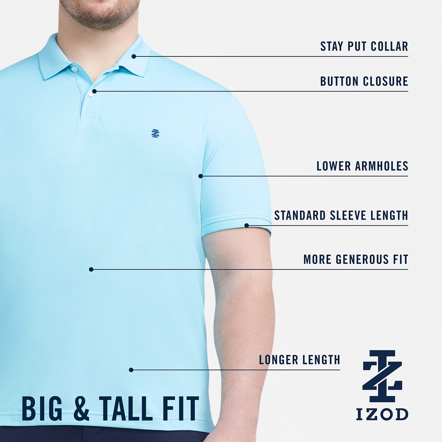 IZOD Men's Big and Tall Advantage Performance Solid Polo, Black, Large Tall