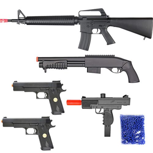 BBTac Airsoft Package - Lot of 5 Airsoft Guns Sniper Rifle Shotgun Machine Pistols & 1,000 6mm Bbs