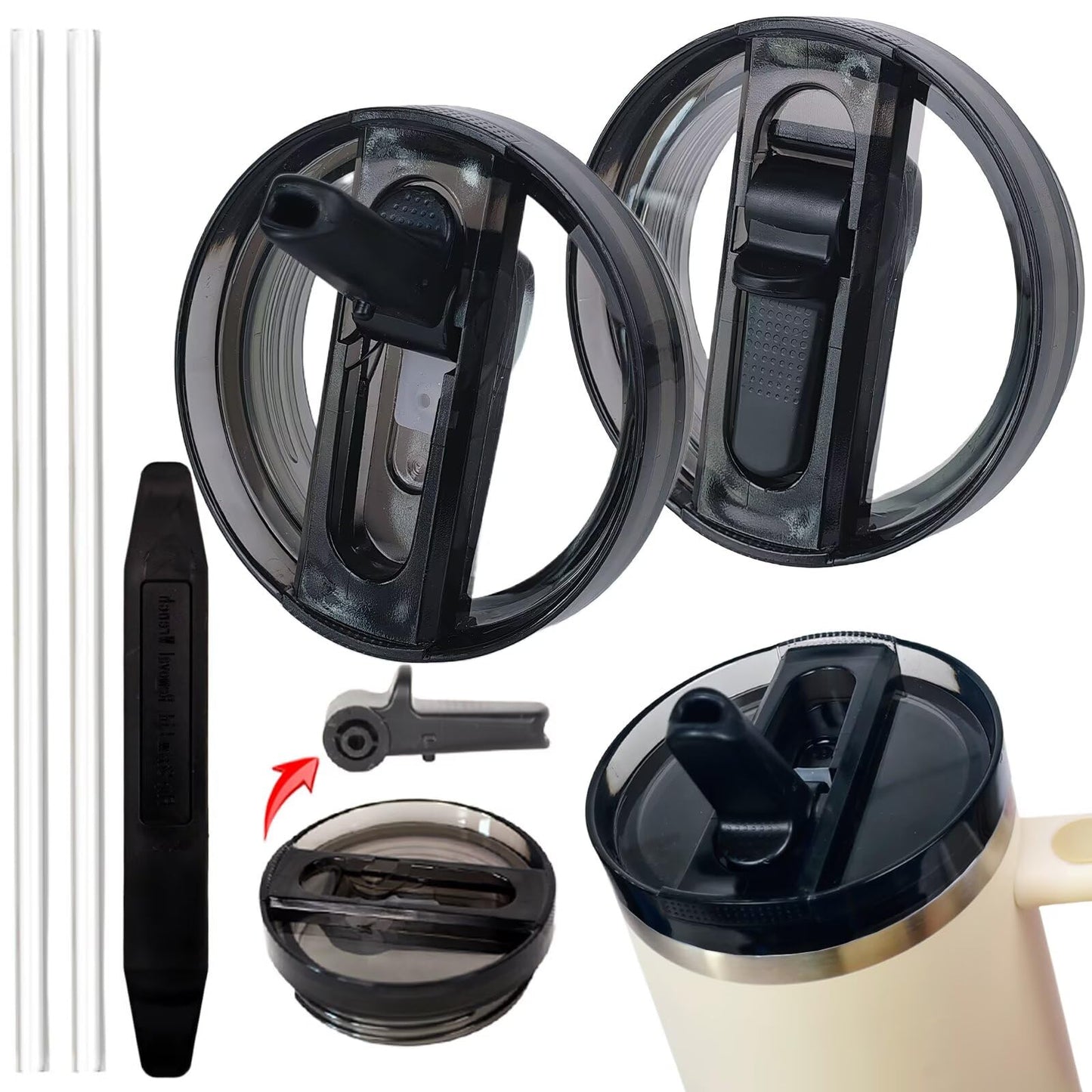 2 Pack 40 oz Tumbler Detachable Flip Straw Lid Replacement Fit for Stanley Quencher ProTour,Leak Proof Lid Compatible with Stanley Cup,No Spill Flip Top Tumbler Cover for Stanley Cup Accessories