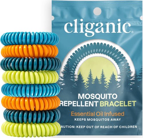 Cliganic 20 Pack Mosquito Repellent Bracelets for Adults & Kids - Natural DEET-Free Bands, Individually Wrapped