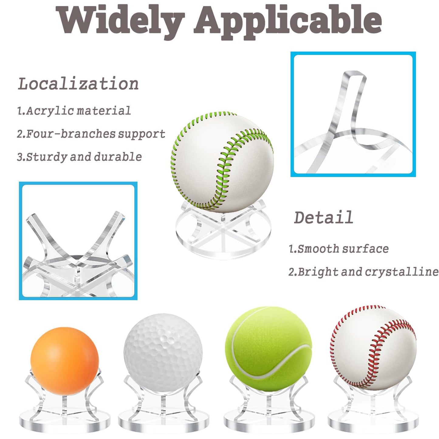 QIOOLEEO 2Pcs Acrylic Baseball Holder Display Case Display for Balls Suitable for Baseball, Golf Softball, Tennis Ball Spheres, Thanksgiving Pumpkin Ball, Wooden Eggs Clear Baseball Stand