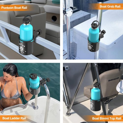 Botepon Marine Boat Rail Cup Holder - Tool-Free Clamp for Bimini Top Rail, Grab Bar & Boat Ladder | Boat Gifts for Men/Women, Boaters Who Have Everything | Pontoon Boat Accessories, PWC & Jet Ski