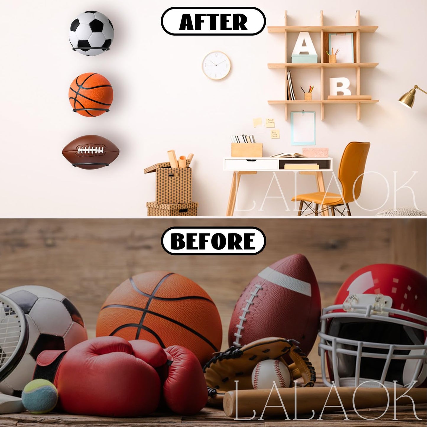 LALAOKS 4Pack 6in Basketball Holder Wall Mount for Basketball, Soccer Ball, Volleyball, Football, Rugby