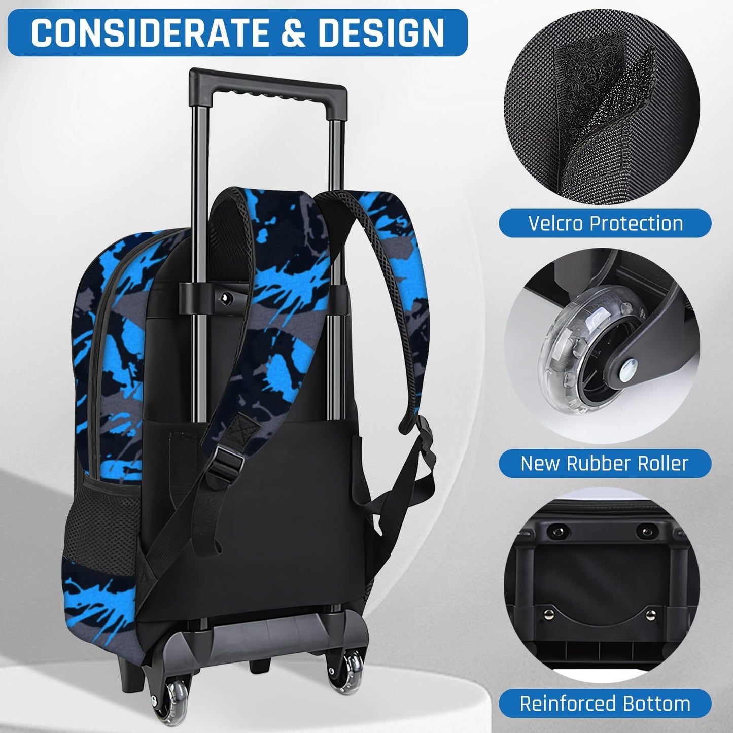 Fitvc Boys Rolling Backpack for Kids - Glow in The Dark Kids Rolling Backpack with Wheels for Elementary Middle School - Gamer Roller School Bookbag Aged 6-18, Wheeled Travel Bag Large Capacity