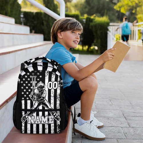 Homexzdiy Kids Backpack for Boys, Custom Baseball School Backpacks for Sports Lovers, Personalized with Name 17'' Lightweight Baseball Bookbag for Elementary Middle School, Back to School Gifts