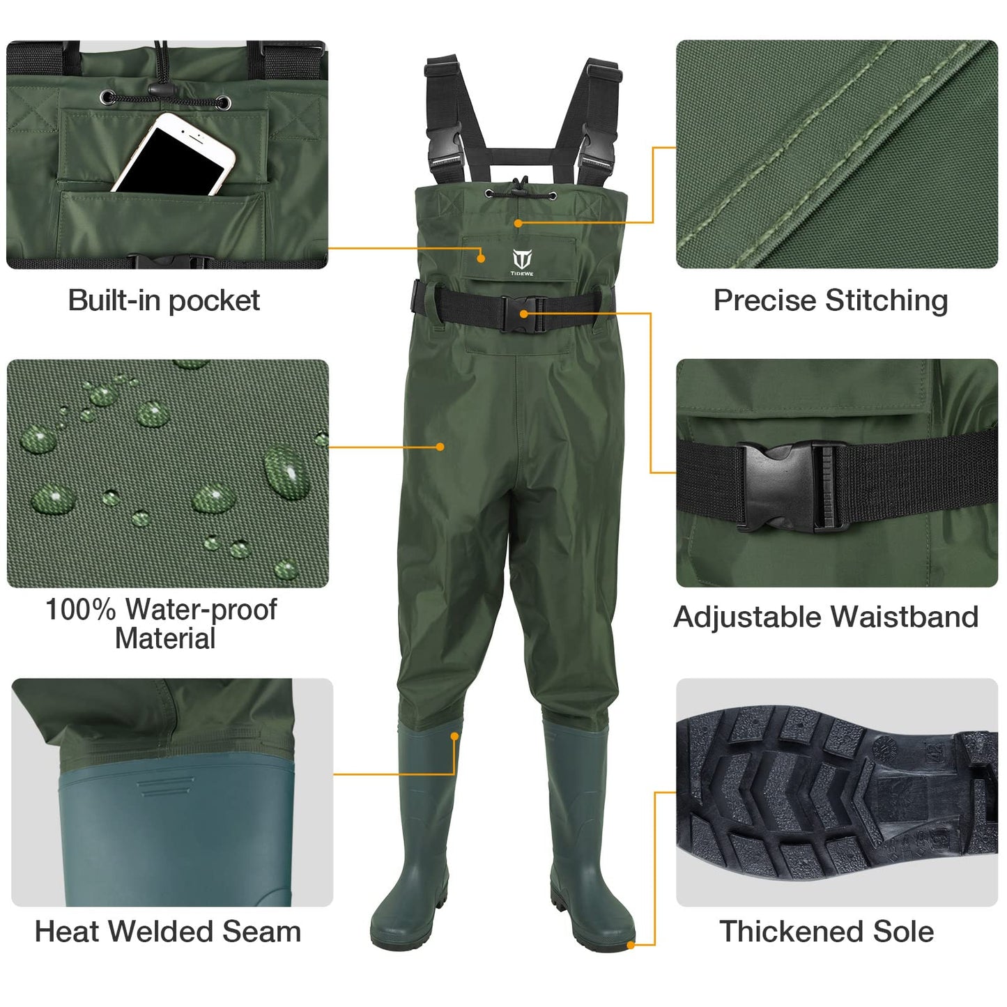 TIDEWE Chest Waders for Men Women, Waterproof Fishing Waders GN M10/W12