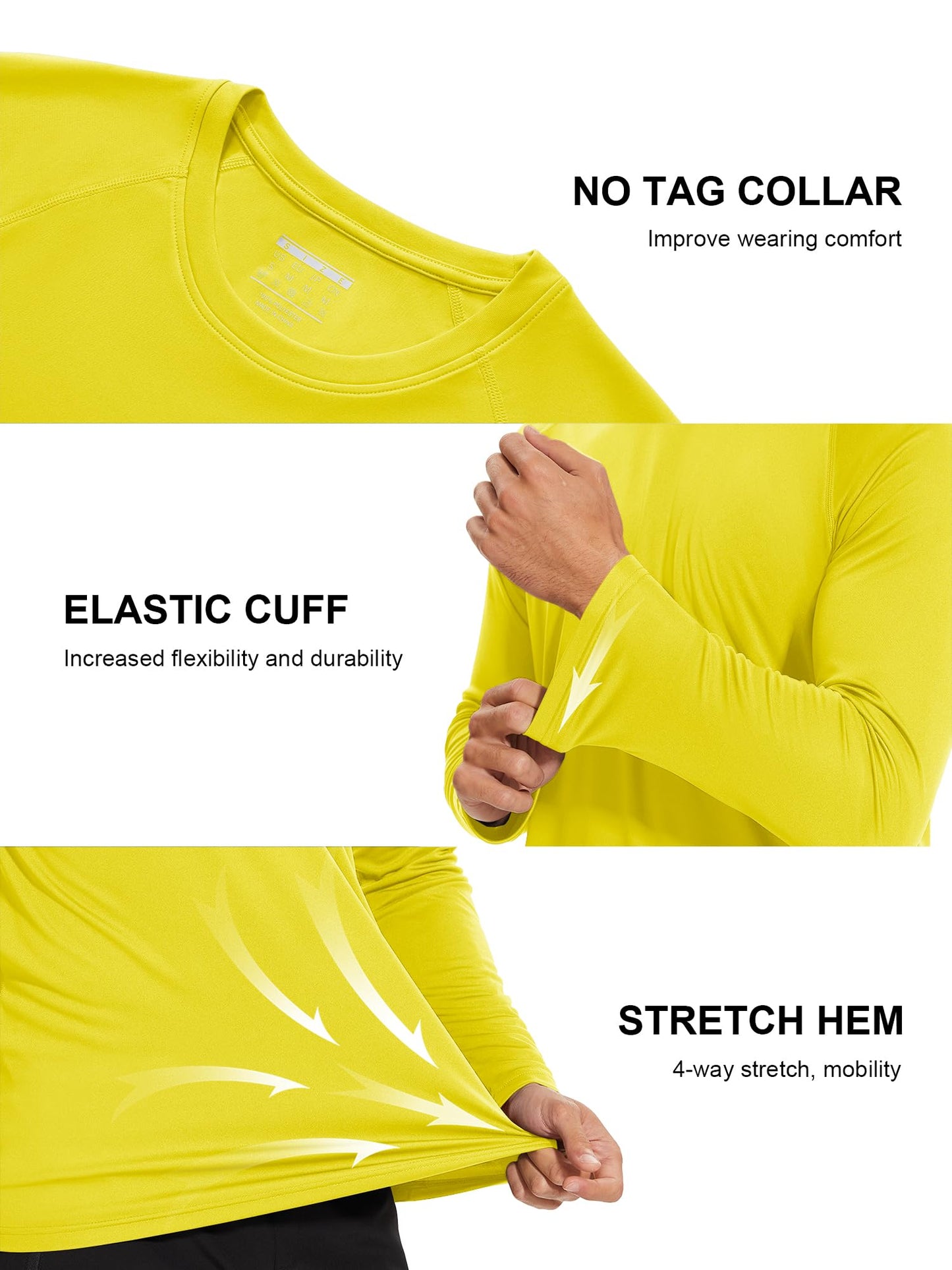 MAGCOMSEN Rashguard Shirts for Men Long Sleeve UV Sun Running Workout Fishing Hiking Swim UPF 50 Shirts Yellow
