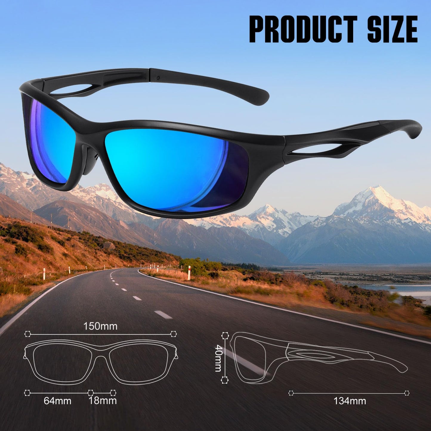 Joopin Polarized Sports Sunglasses UV400 Protection Wrap Around Sun Glasses Safety Shades for Men Women (Black Mirrored Blue)