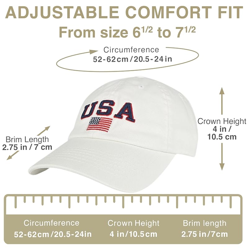 Embroidered USA Flag Baseball Cap - White, One Size (Variation: White With USA Flag)