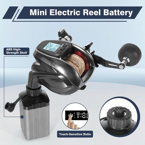 xiutantxmd Mini Portable Fishing Reel Battery,5000mAh 14.8V Professional Electric Fishing Reel Lithium Battery with Charger,Smart Digital Display,Saltwater-Resistant