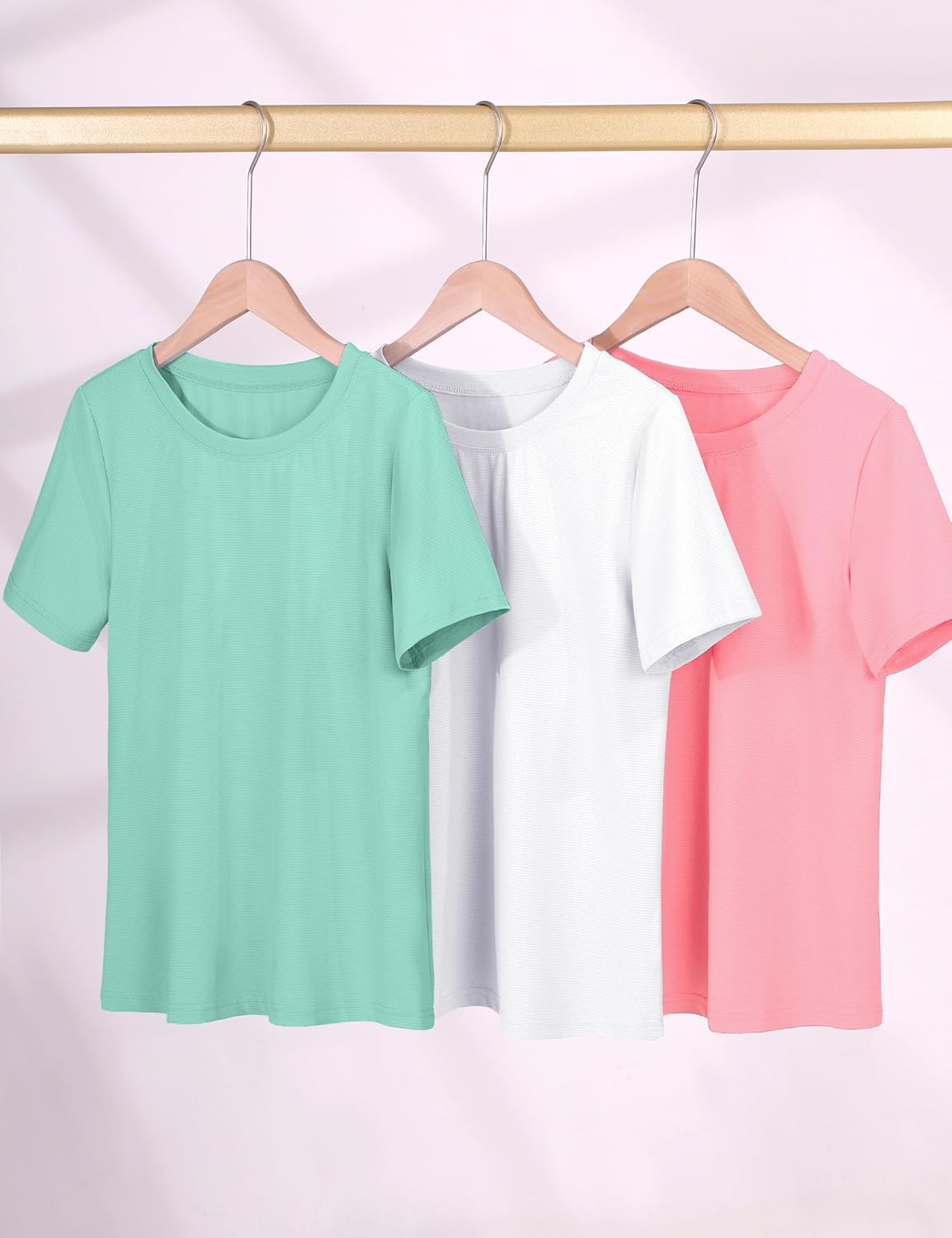 KEREDA Girls Athletic Shirts Quick Dry Short Sleeve Crew Neck T Shirts, Summer UPF 50+ Tee Tops for Teen Girls 3 Pack