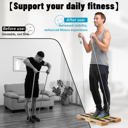 Retyion Wooden Exercise Board, Resistance Band Foot Plate with Non-slip Design, Wood Fitness Board for Resistance Band Training, Workout Bands, Balance, Stretching, Flexibility Exercise Home Gym