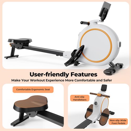 Rowing Machines for Home, Magnetic Rower with 32-Level Whisper-Quiet Resistance & 300LBS Weight Capacity, Row Machine with LED Monitor & Comfortable Seat, Bluetooth, App Supported and Tablet Holder