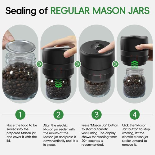 Wothfav Mason Jar Vacuum Sealer Kit, Electric Sealer for Wide, Regular Mouth Mason Jars, Portable Vacuum Sealer for Jars, Birthday Gifts for Her, Gifts for Mom, Grandma