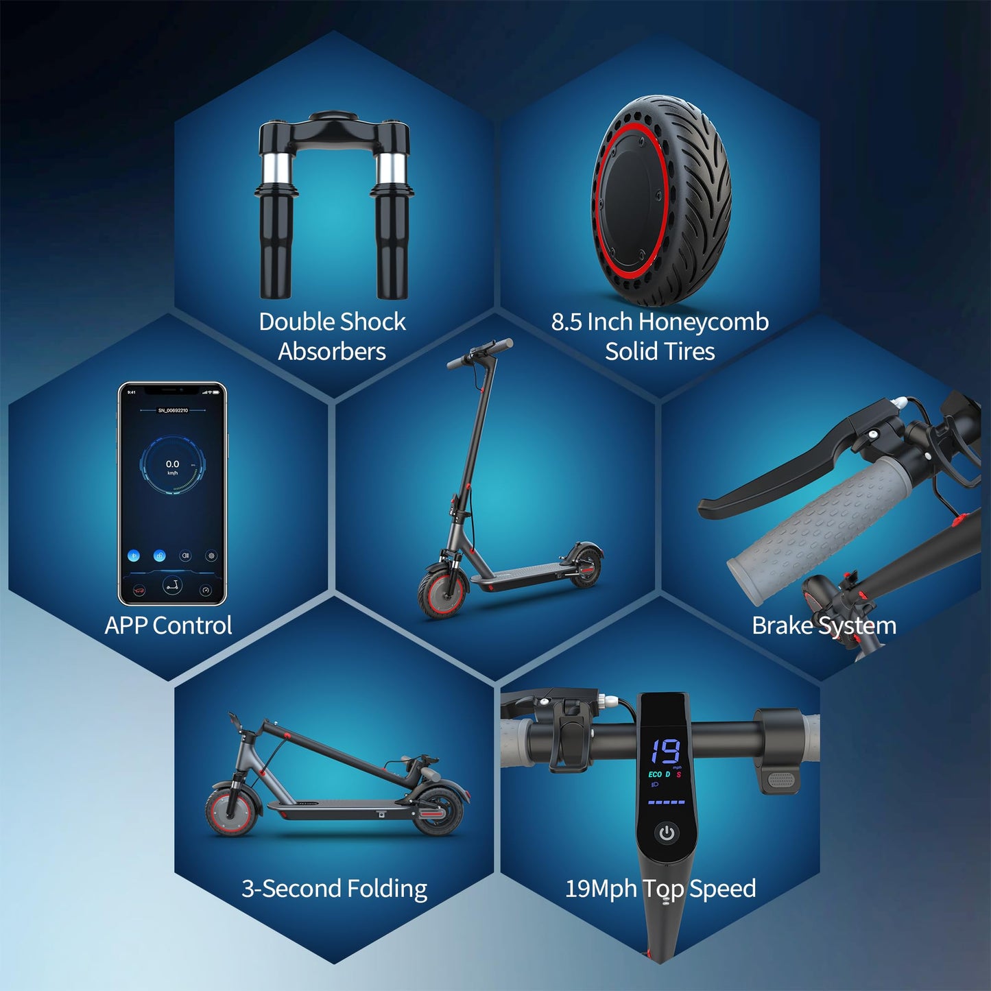 Jwiozok Electric Scooter for Adults & Teens - 350W Motor 19mph/15mi Range, 8.5" Solid Tires, Dual Brake/Dual Shock/Dual Suspension, Foldable Commuter Scooter for Urban Travel