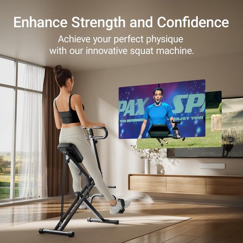 UMAY Squat Machine with Phone Holder, Foldable Exercise Equipment for Home, Squat Rowing Machine with 3 High-Strength Resistance Band, Squat Assist Trainer for Arm, Glute & Leg Workout (Black)