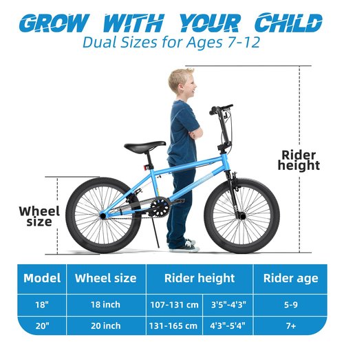67i Boys BMX Bike 8-12 Years 18"/20" | 4 Steel Pegs, U-Brakes, Adjustable Seat & Hi-Ten Steel Frame | Lightweight 2.35" Tires for Park & Street Riding (20'' (with Pegs), Blue)