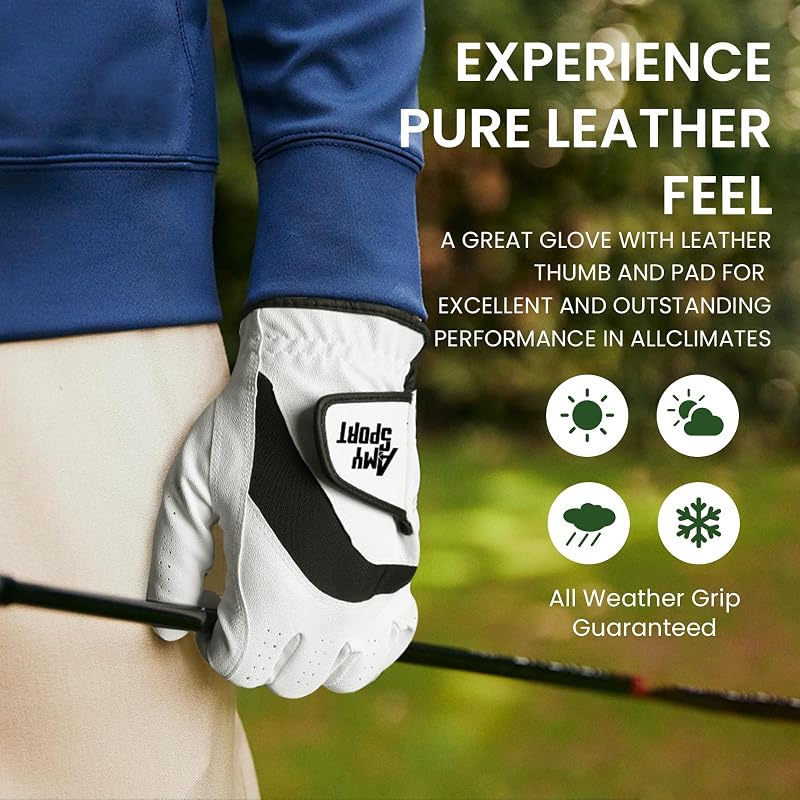 Amy Sport Golf Gloves for Men 3 Pack - Left or Right Hand, White (Variation of THIS listing: White-3 Pack+Left+Large)
