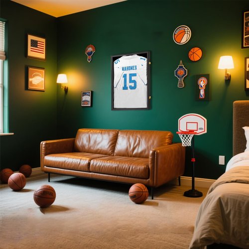 Tieeqe Jersey Frame Display Case-Jersey Display Shadow Box- Lockable Jersey Frame with 2 Wall Hangers and UV Resistant Acrylic-Display Case for Football Baseball Basketball Jersey-Black, Wood