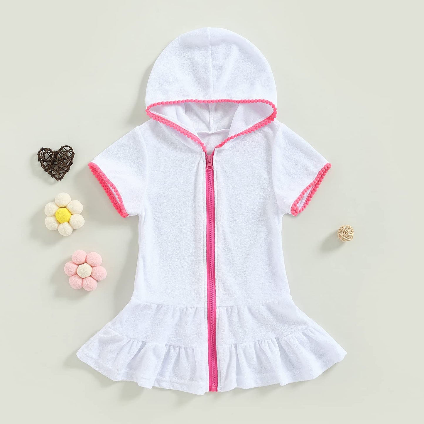 Toddler Little Girl Swim Cover Up Beach Towel Robe Bathing Suit Cover Ups Swimsuit Summer Baby Beach Essentials (White, 7-8 Years)