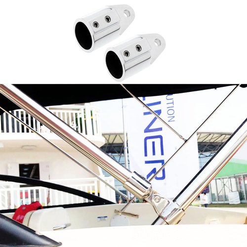 Marine Pair 316SS Heavy Duty Bimini Top Cap External Eye End Boat Fittings with Two Screws Hardware Fits 7/8" or 1" OD Round Tube (1" (25MM) 2PC)