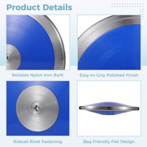 Tideme 2 PCS 1.6 Kg Sports Training Discus, Track and Field Discus for High School Boys Girls, Reliable Nylon-Iron Built, Easy-to-Grip Anti-Slip Polished Finish, Sports Practice Discus, Blue