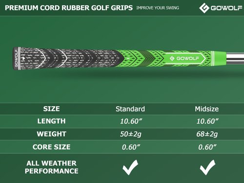 Gowolf Golf Grip Cord Rubber Multi-compound Golf Driver Irons Club Choose 13 Grips with 15pcs Tapes Or Full Kit choose one (Green, Midsize)