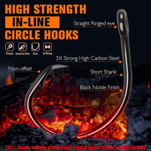 Dovesun Circle Hooks Saltwater 20pcs, 3X Strong Circle Fishing Hooks for Catfish in-line Catfish Hook for Striper, Mackerel, Bass, Tuna 12/0