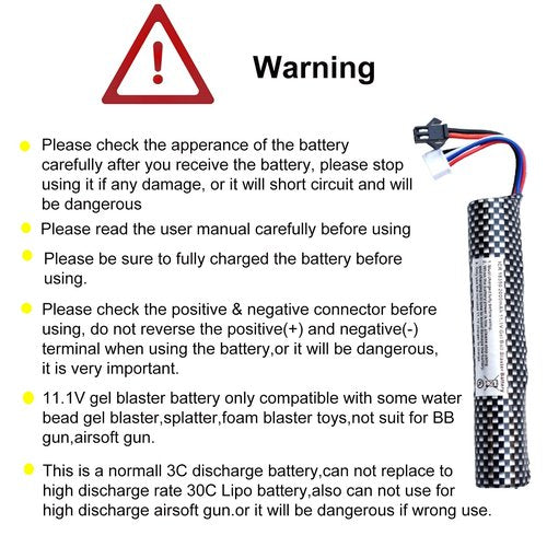 PTIJPOW Airsoft 11.1V 2000mAh Gel Ball Blaster Rechargeable Battery with USB Charger, Replacement Battery for Airsoft Gel Water Bead Blaster(1-Pack)