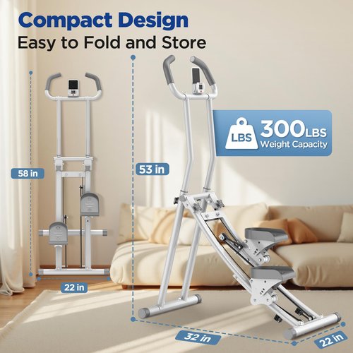 Winfita Stair Stepper for Home Gym Exercise, Stair Climber for Full Body Workout with Adjustable Handlebar & Pedals, Compact Foldable Vertical Cardio Exercise Climber with LCD Display (White)