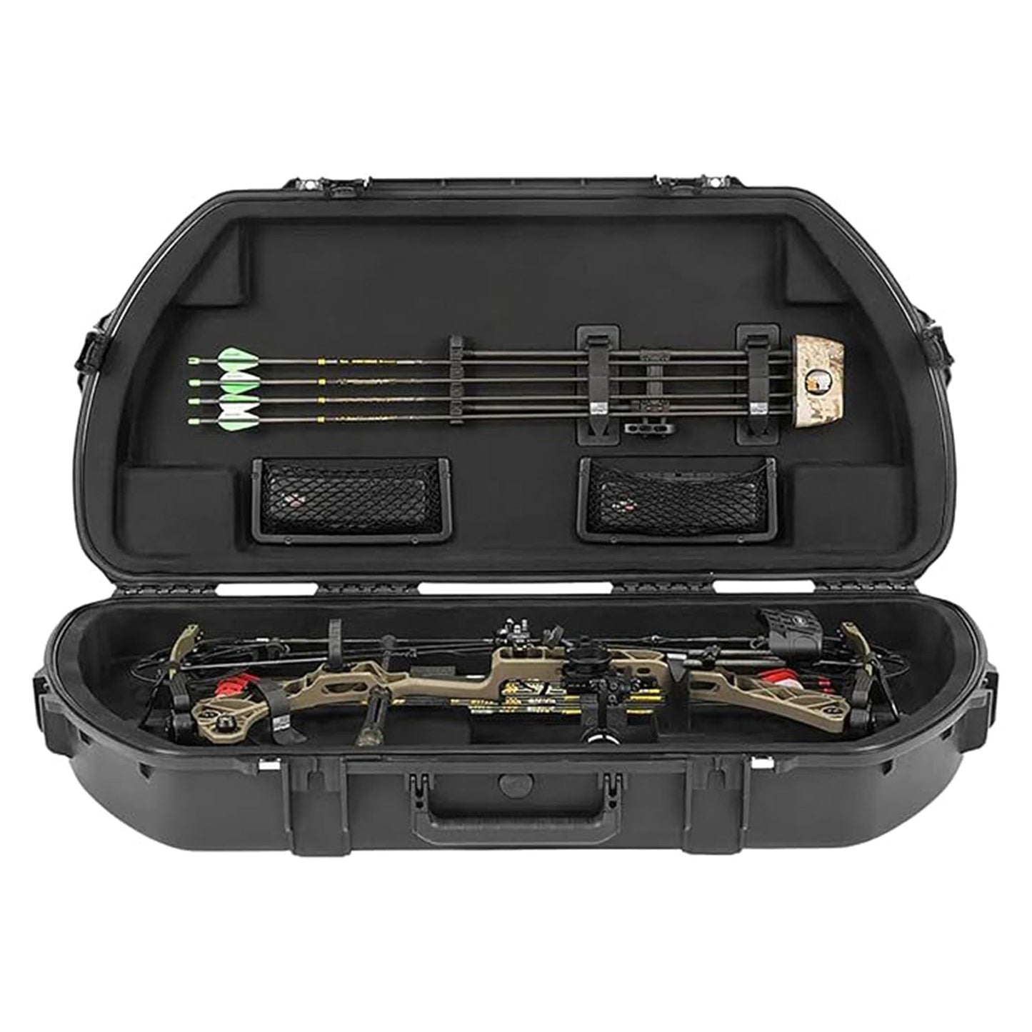 SKB iSeries Curved Hard Shell Case for Archery Bows w/ Quiver & Accessory Pockets - Waterproof & Dust-Tight Design, Heavy-Duty Bow and Arrow Gear Equipment Storage with Trigger Latches