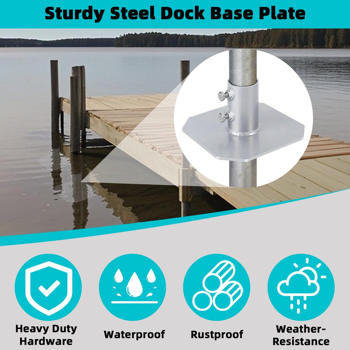 2 Pack Stationary Dock Bottom Pad,Stationary Dock Base Plate,Floating Dock Brackets Hardware for Foot Post Pipe Pole Leg,Support and Hold Docks & Prevent Sinking into Mud