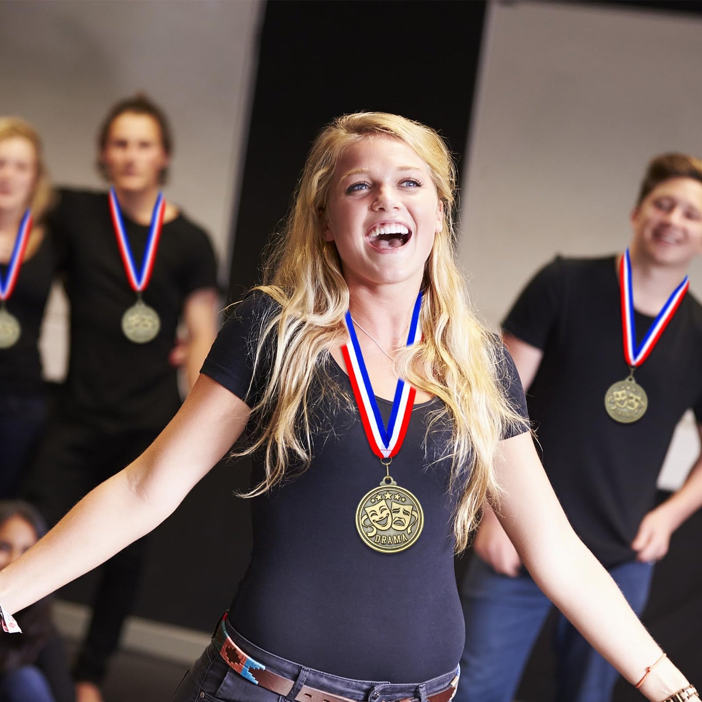 Quelay 30 Pcs 2'' Medals for Awards Winner Bulk with Neck Ribbons Metal Trophy Award Prize Gift for Kids Students Adults School Graduation Participation Competitions(Drama Oscars)