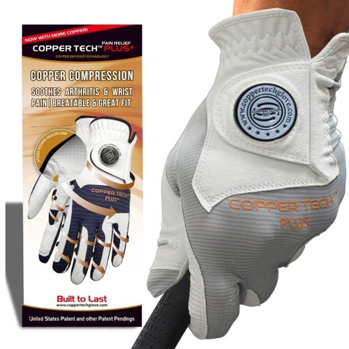 Copper Tech Plus Women's Left for Right Handed Golfers Golf Glove – Advanced Compression for Muscle Support, Joint Relief Gloves – White/Silver, 1 Pack, X-Small