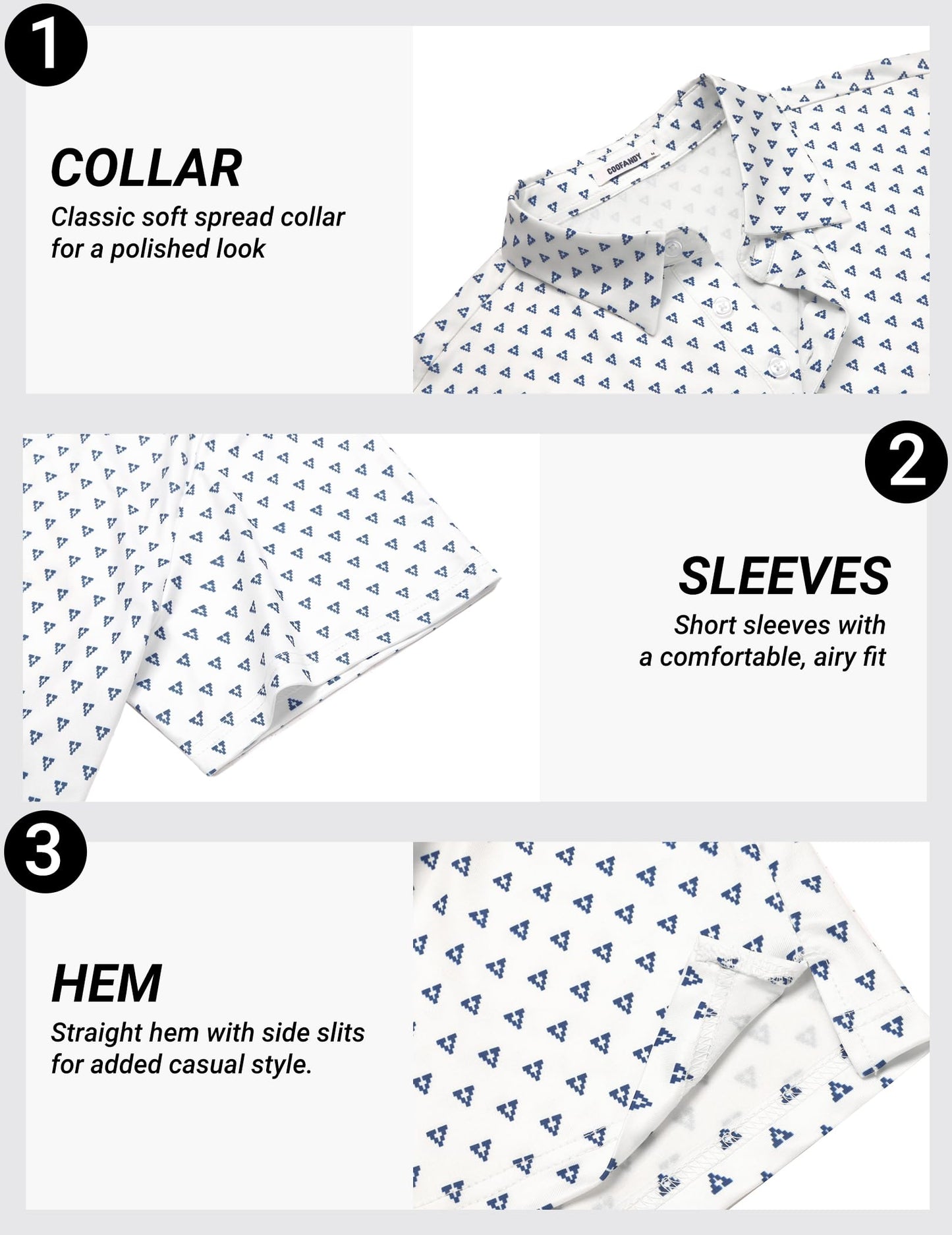 COOFANDY Men's Golf Polo Shirts Short Sleeve Quick Dry Performance Moisture Wicking Golf Shirts Casual Print Collared Shirt
