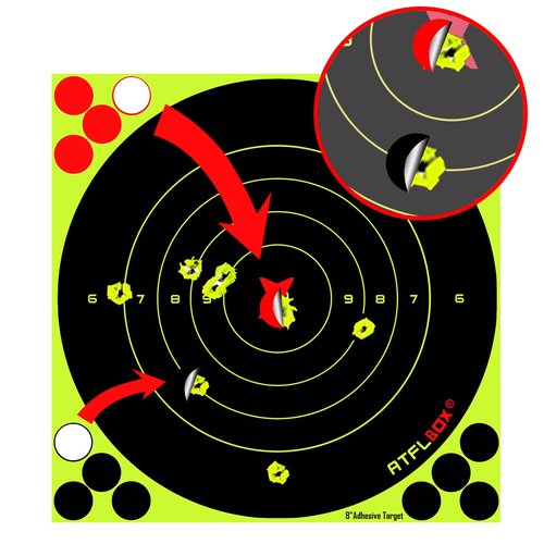 ATFLBOX 8 Inch Splatter Adhesive Bullseye Fluorescent Yellow Shooting Target Stickers, Shooting Outdoor and Indoor Ranges, Rective for Handguns, Rifle, Pistol, Pellet Guns, Airsoft, BB Guns (50 Pack)