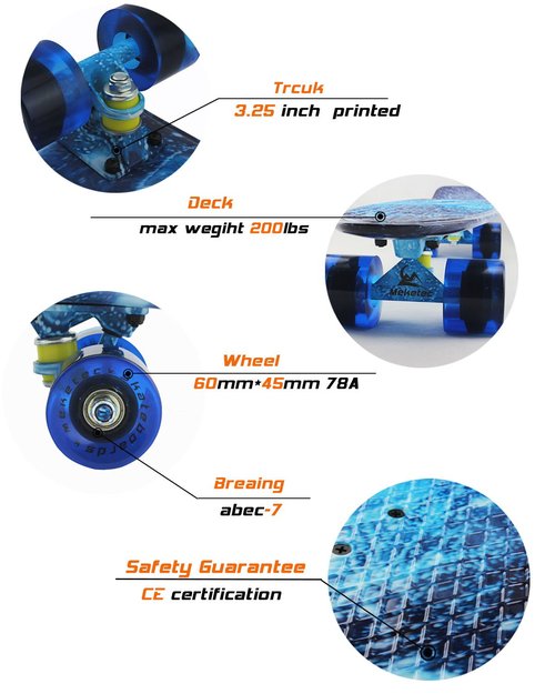 Skateboards Complete Mini Cruiser Retro Skateboard for Kids Boys Youths Beginners 22 Inch(The Starry Sky)