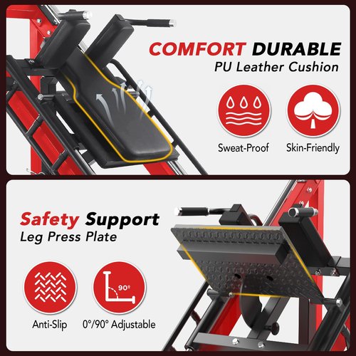 GAOMON Leg Press Hack Squat Machine Combo, Professional Leg Press Machines for Home Gym, Specialty Leg Press Machine for Full Lower Body Workout with Linear Bearing and Calf Block, Red