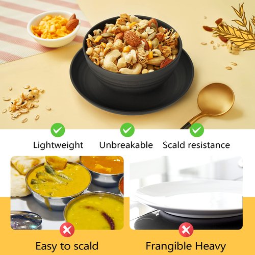 Teivio 32-Piece Kitchen Plastic Wheat Straw Dinnerware Set, Service for 8, Unbreakable Modern Dish Set - Dinner Plate/Dessert Plate/Cereal Bowl/Cup, for Apartment Essentials, Outdoor Camping,Black