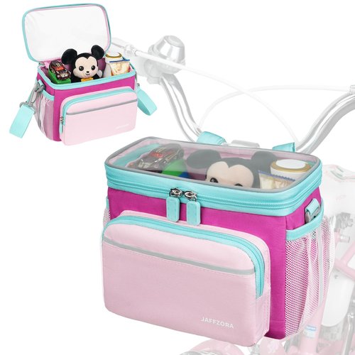 Kids Bike Basket, Front Frame Handlebar Bag for Toddler Scooter Tricycle Bicycle, Cute Small Fabric Bicycle Basket for Boys & Girls, Pink