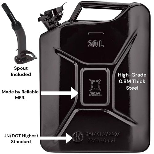 Yates Steel Metal Authentic NATO Container 20L with Spout for Liquids/Non-Potable Water, UN Approved, Tested in U.K-Black